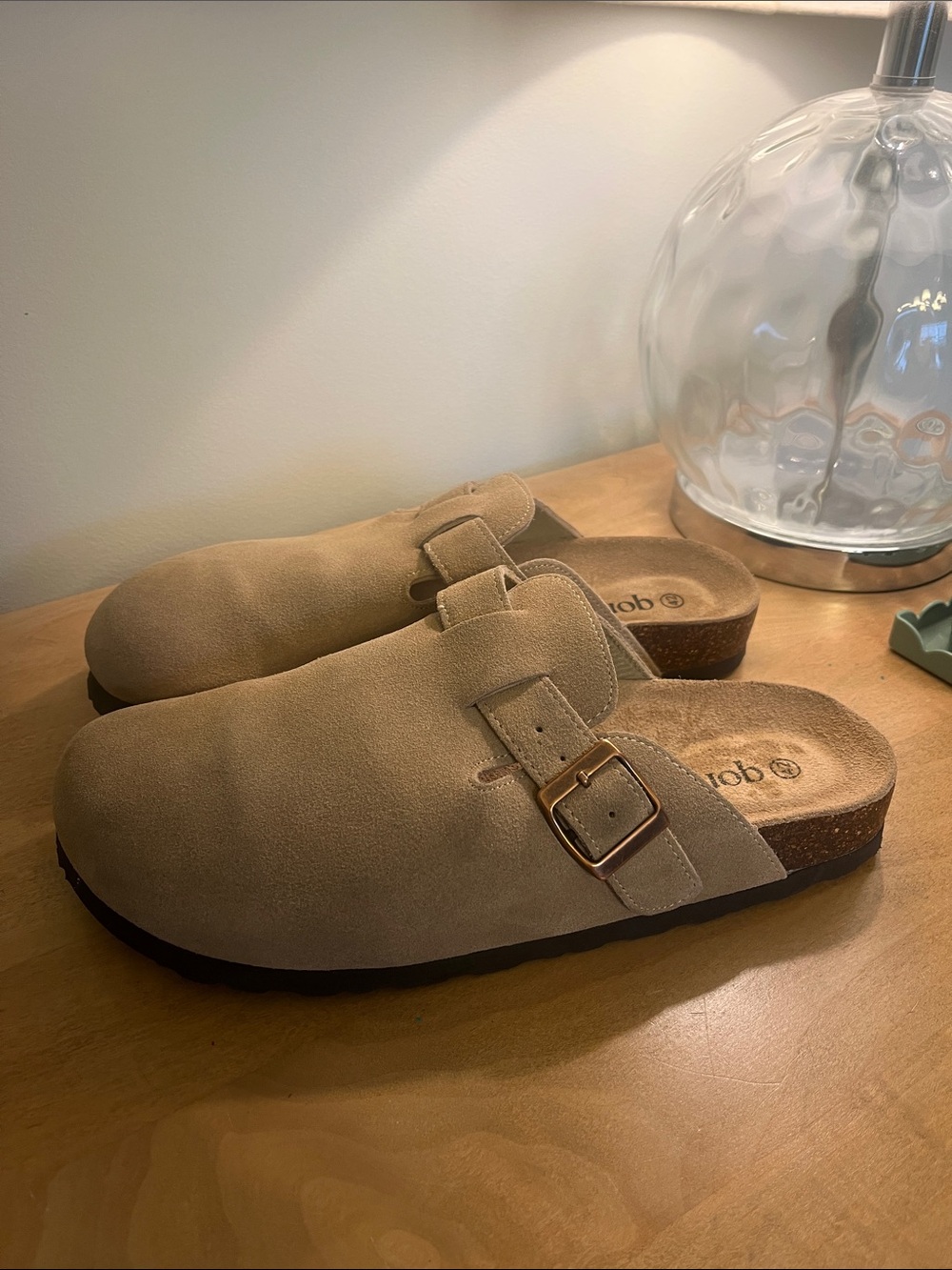 Suede Slip-On Mule with Buckle - Neutral Tan